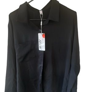 ASEW brand NWT Chiffon fabric long sleeve blouse with pocket brand